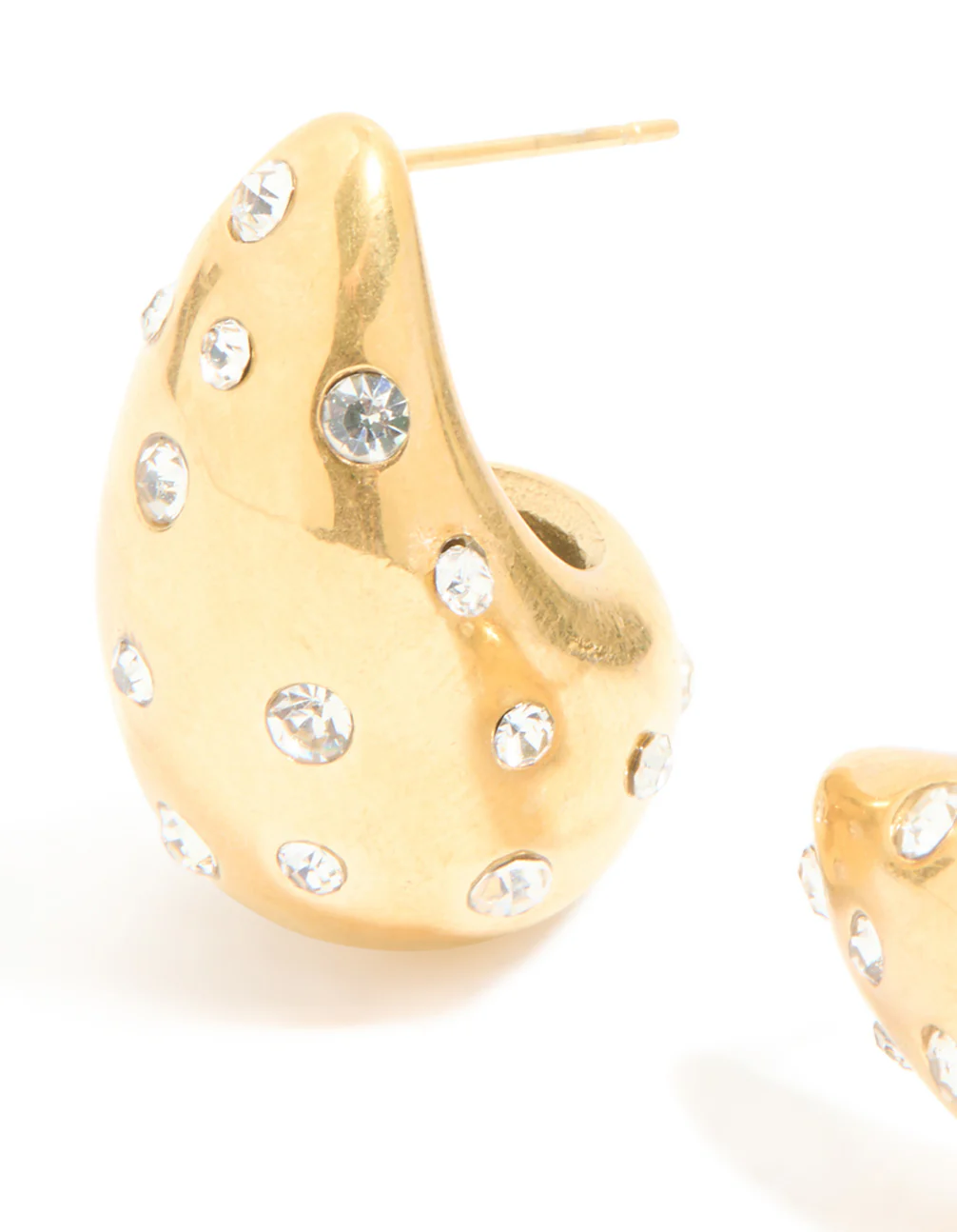 Waterproof Gold Plated Stainless Steel Diamante Teardrop Bubble Earrings - Image 4