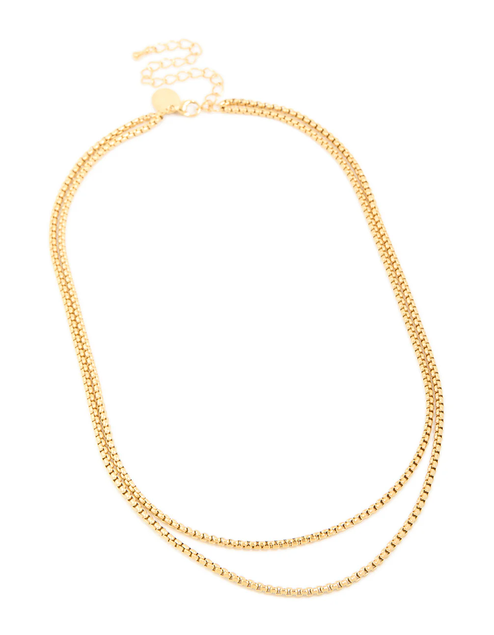 Waterproof Gold Plated Stainless Steel Double Box Chain Layered Necklace - Image 2