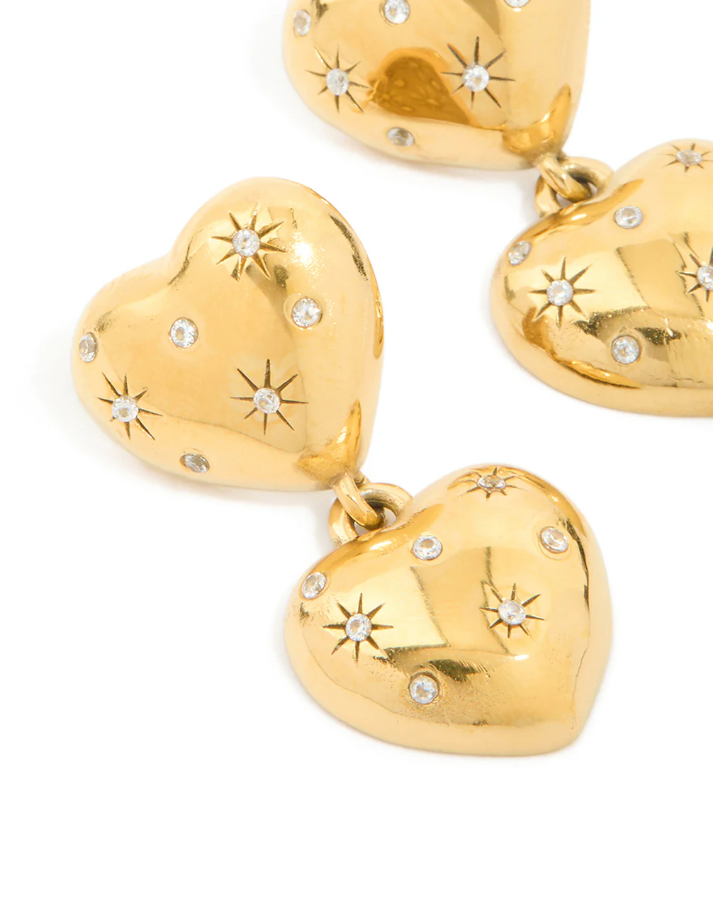 Waterproof Gold Plated Stainless Steel Double Chunky Heart Earrings - Image 4