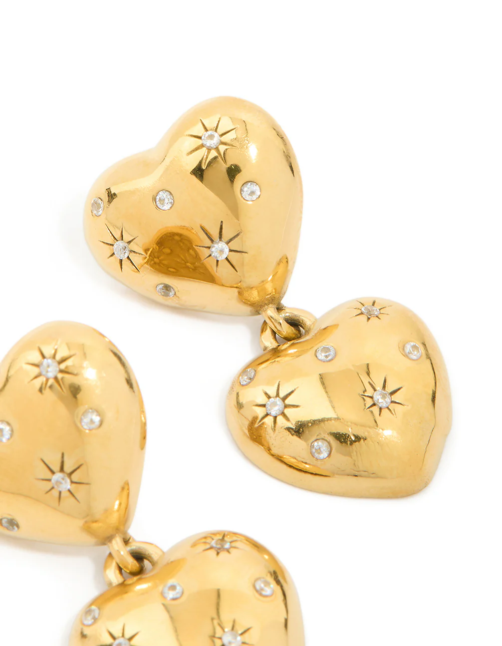 Waterproof Gold Plated Stainless Steel Double Chunky Heart Earrings - Image 5
