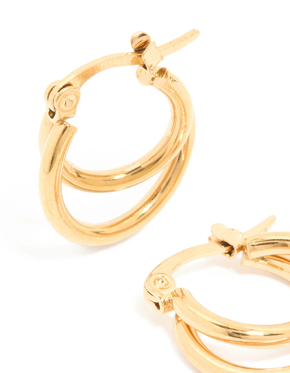 Waterproof Gold Plated Stainless Steel Double Classic Hoop Earrings - Image 2