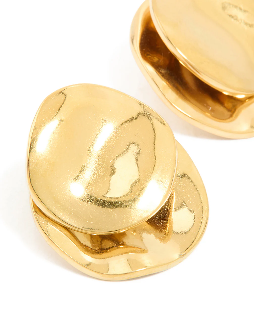 Waterproof Gold Plated Stainless Steel Double Crinkle Disc Stud Earrings - Image 2