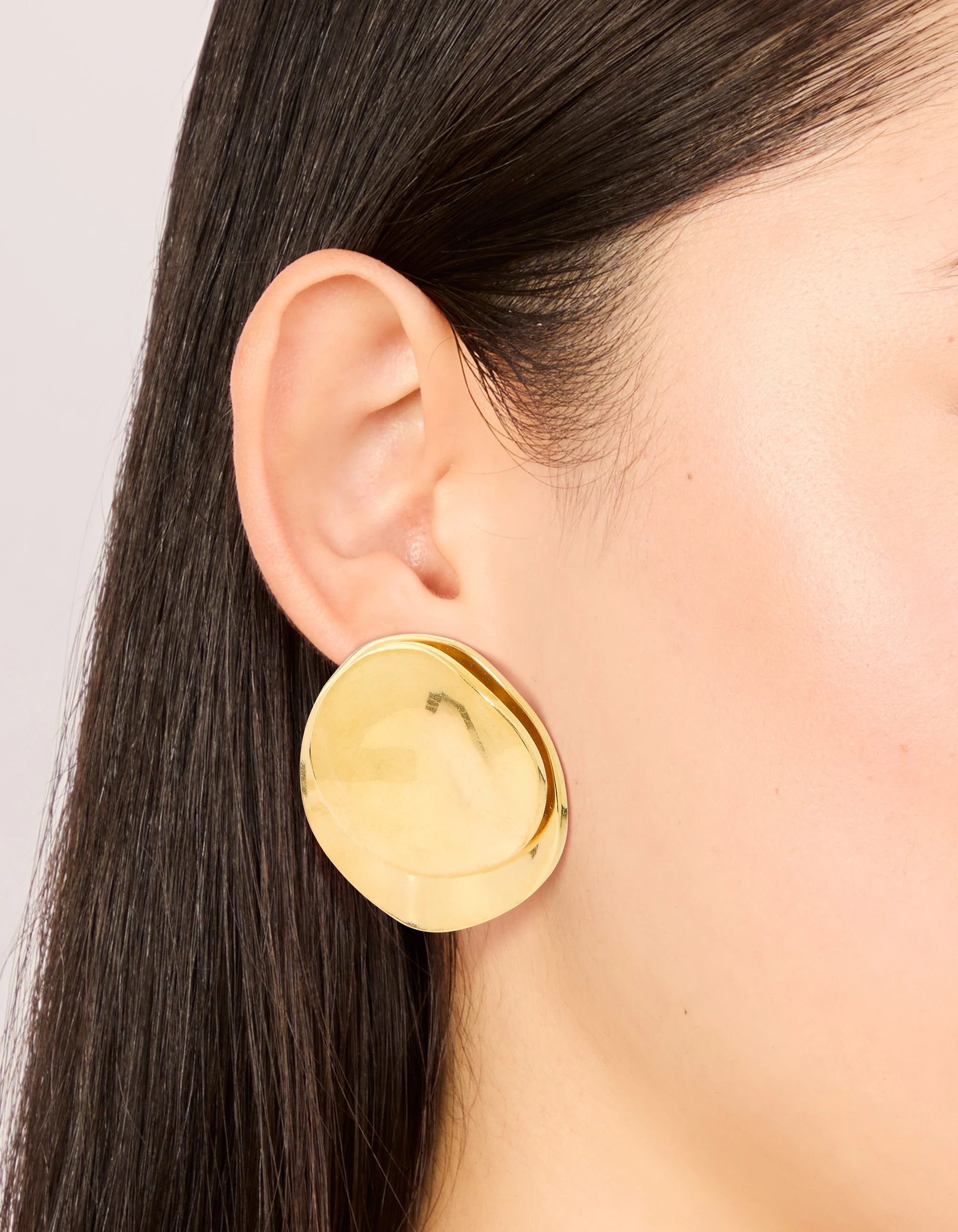 Waterproof Gold Plated Stainless Steel Double Crinkle Disc Stud Earrings - Image 4