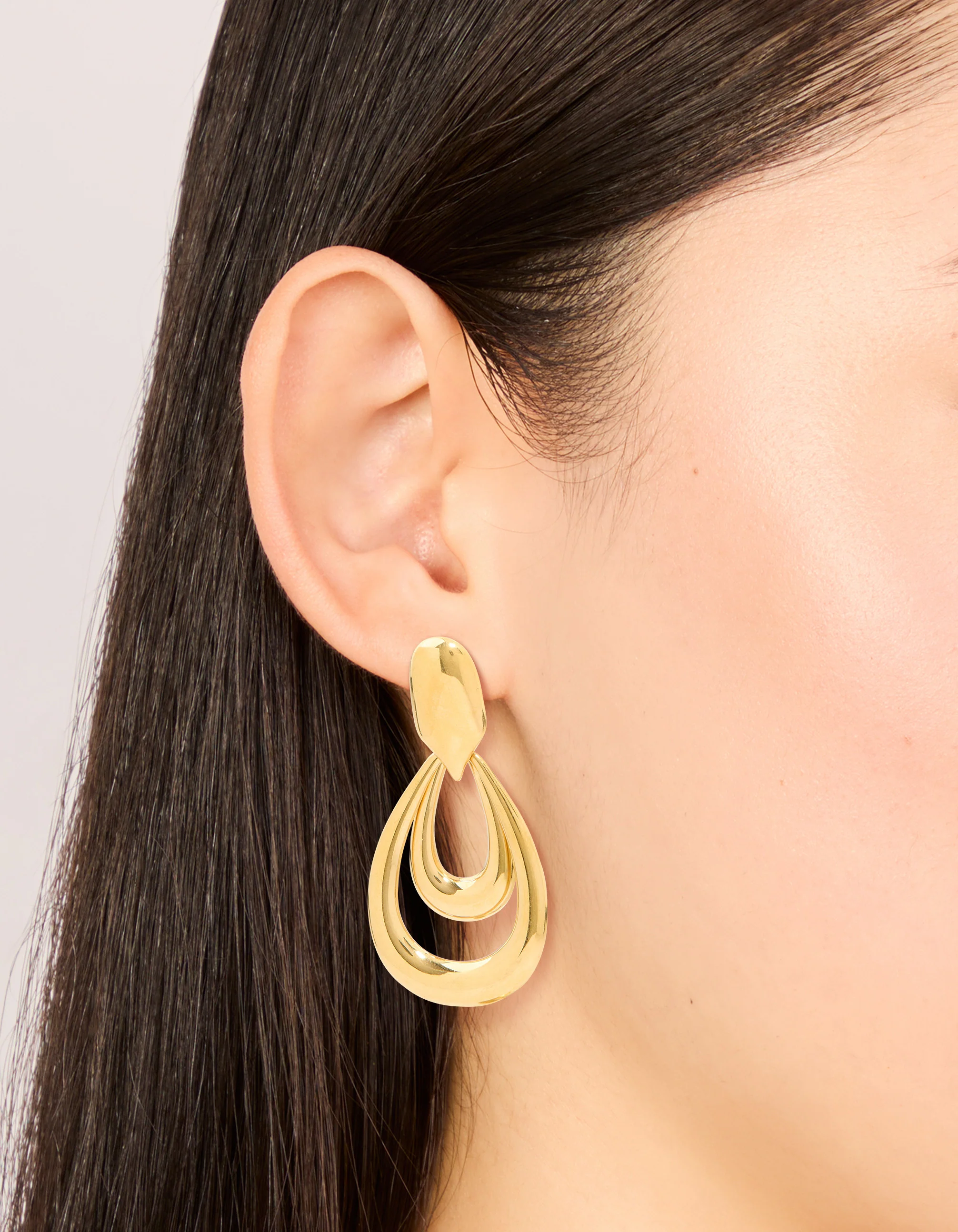 Waterproof Gold Plated Stainless Steel Double Doorknocker Earrings - Image 4