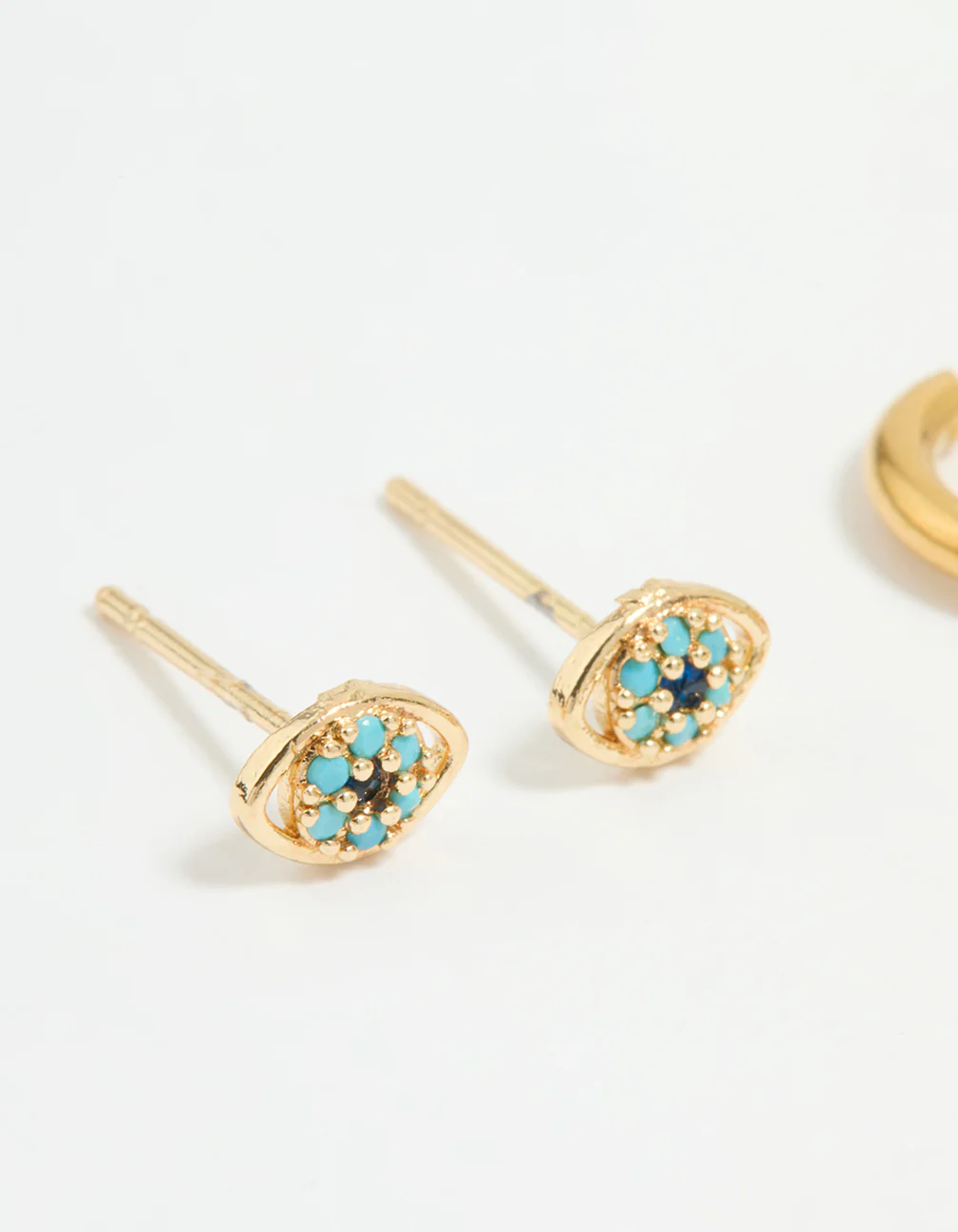 Waterproof Gold Plated Stainless Steel Double Evil Eye Earrings 2-Pack - Image 2