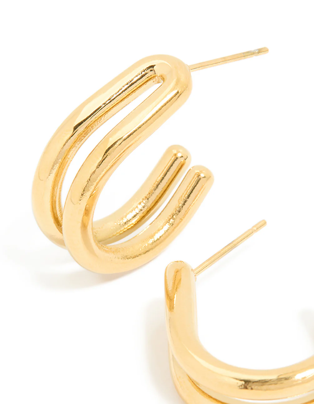 Waterproof Gold Plated Stainless Steel Double Layered Hoop Earrings - Image 4