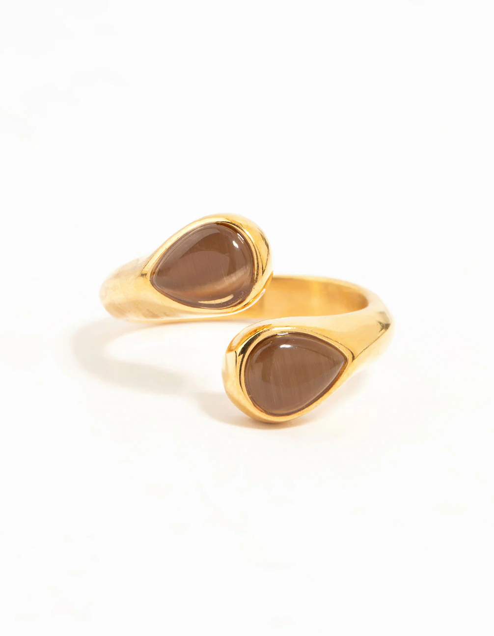 Waterproof Gold Plated Stainless Steel Double Pear Stone Ring - Image 2