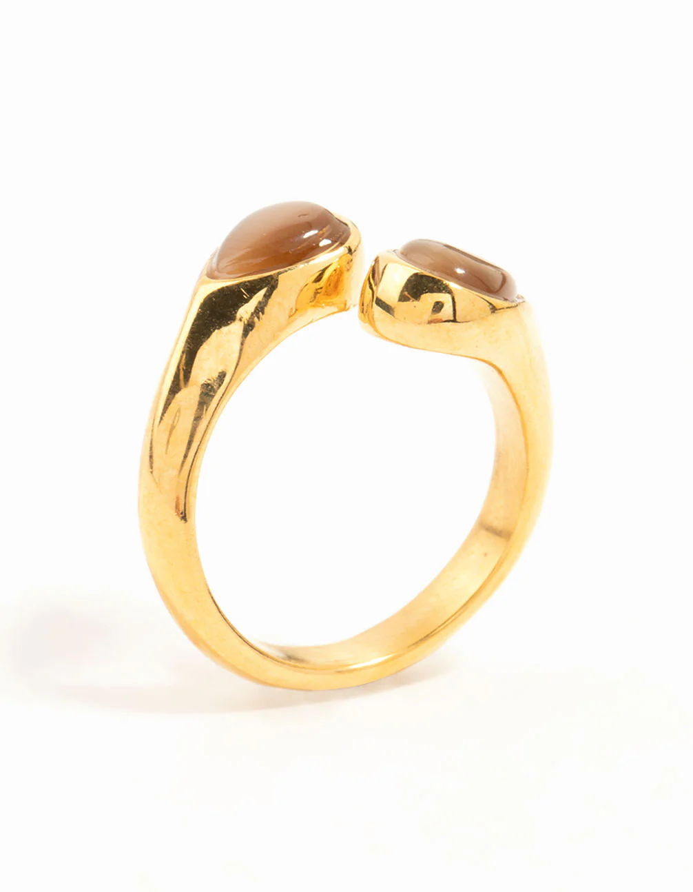 Waterproof Gold Plated Stainless Steel Double Pear Stone Ring - Image 3