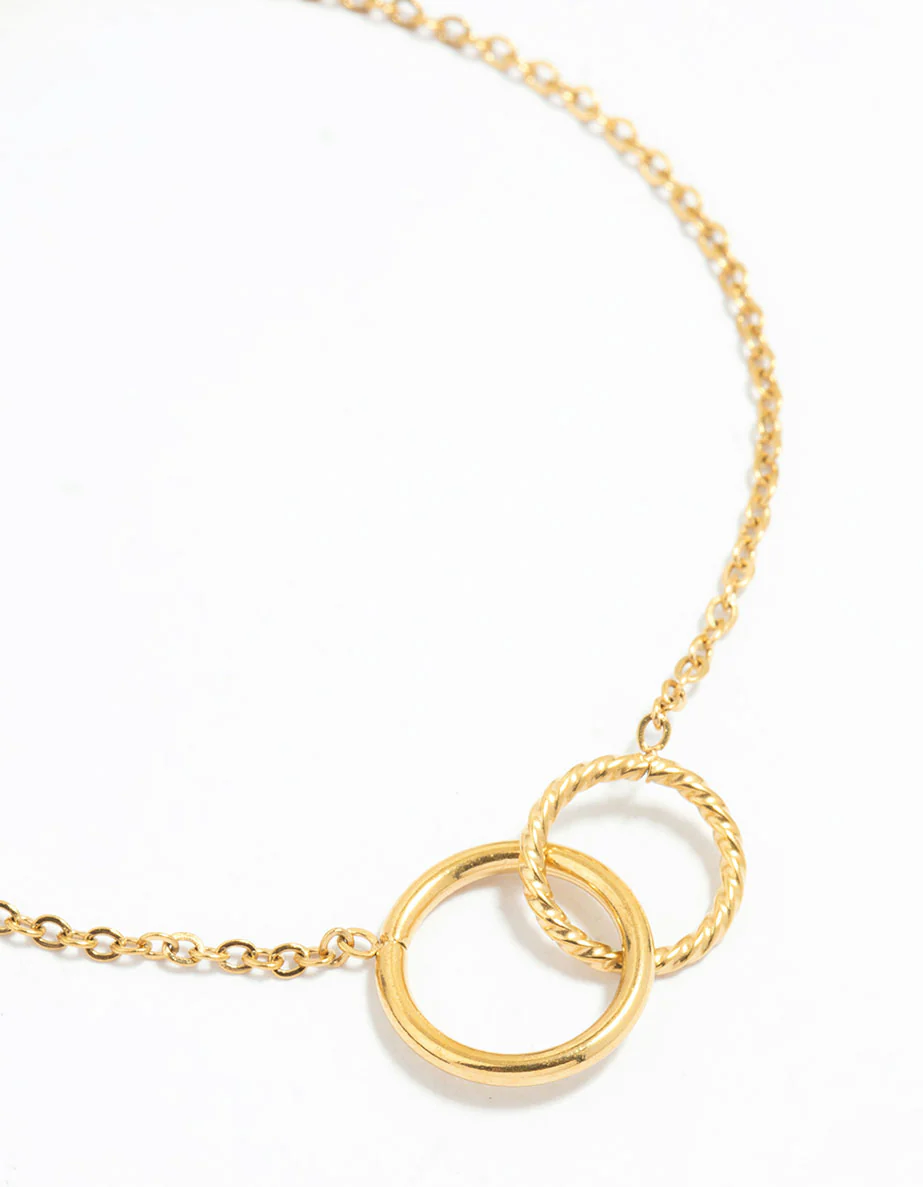 Waterproof Gold Plated Stainless Steel Double Ring Bracelet - Image 2