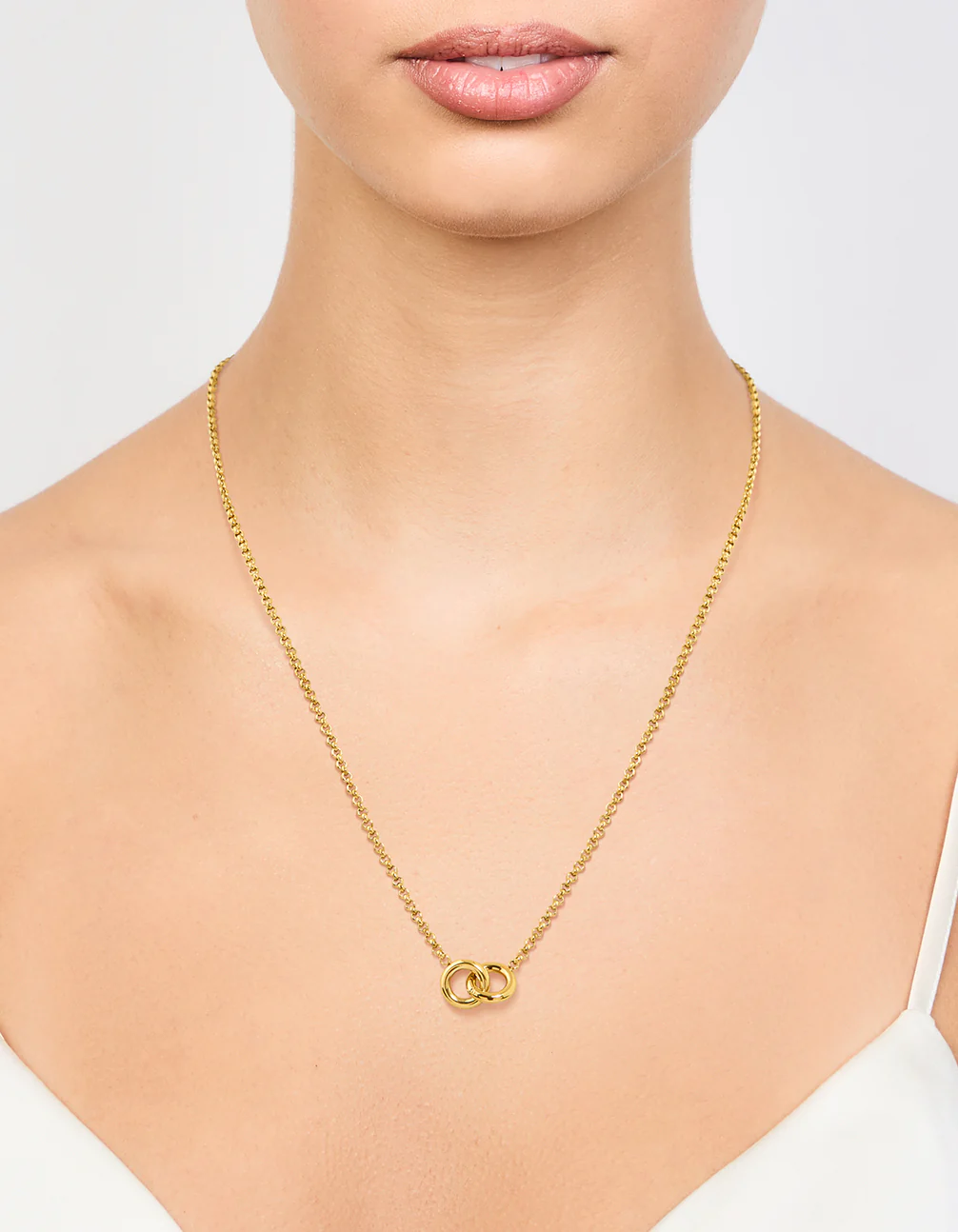 Waterproof Gold Plated Stainless Steel Double Ring Pendant Necklace - Image 2