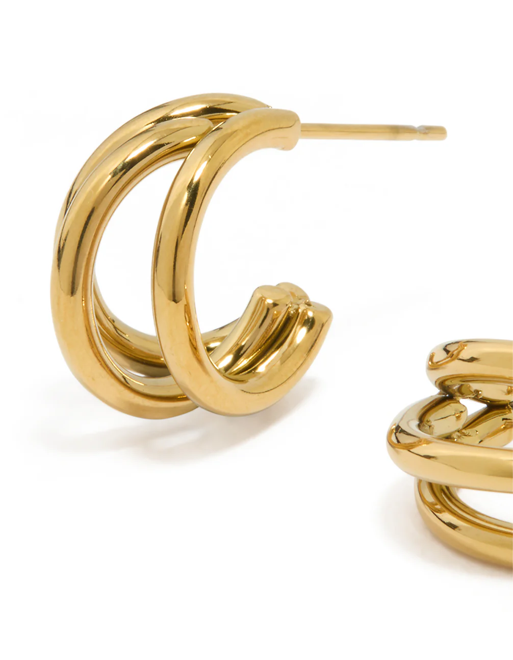 Waterproof Gold Plated Stainless Steel Double Row Hoop Earrings - Image 2