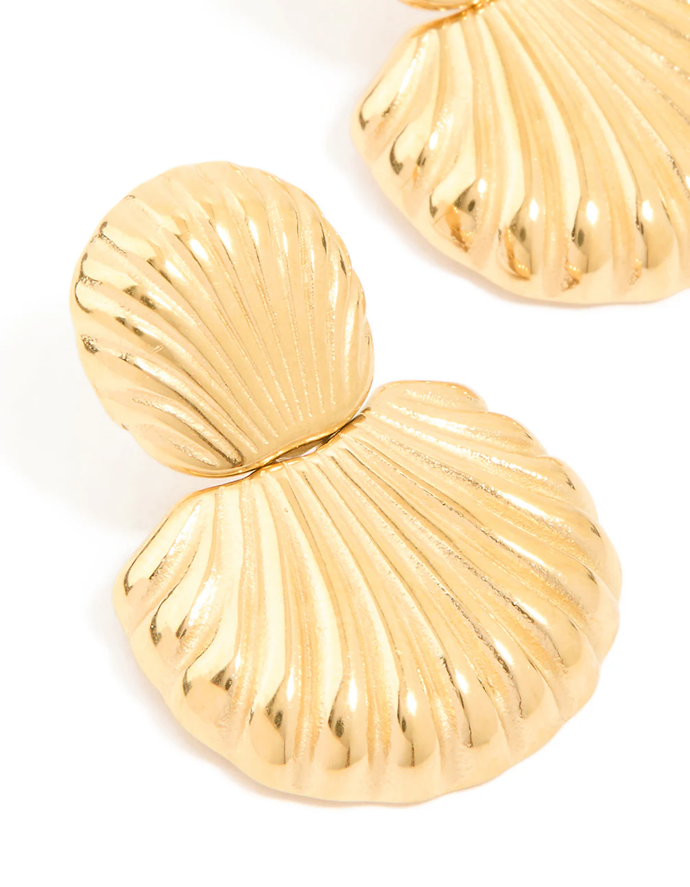 Waterproof Gold Plated Stainless Steel Double Shell Stud Drop Earrings - Image 2