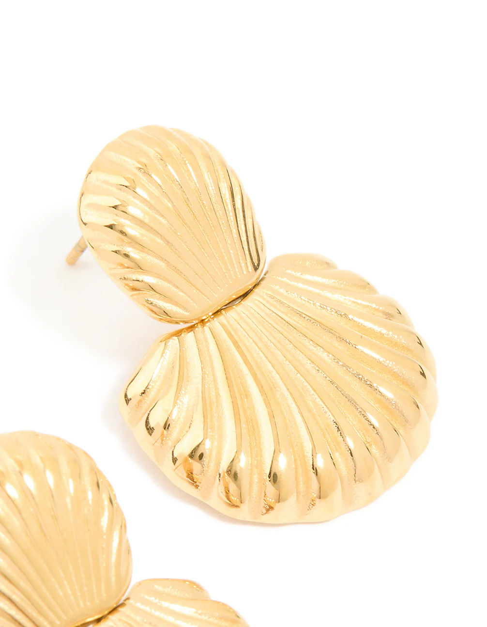 Waterproof Gold Plated Stainless Steel Double Shell Stud Drop Earrings - Image 3