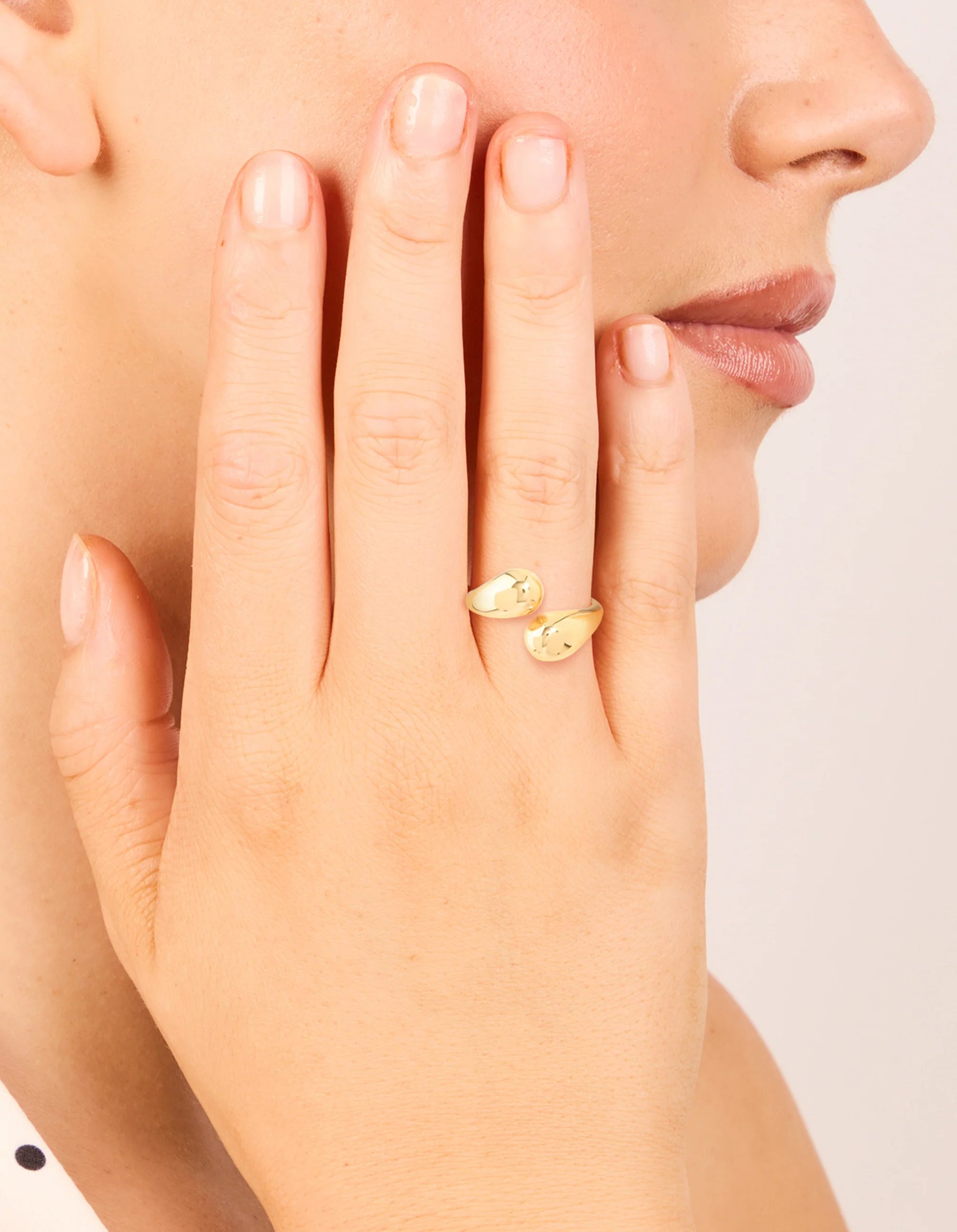 Waterproof Gold Plated Stainless Steel Double Teardrop Wrap Around Ring - Image 4