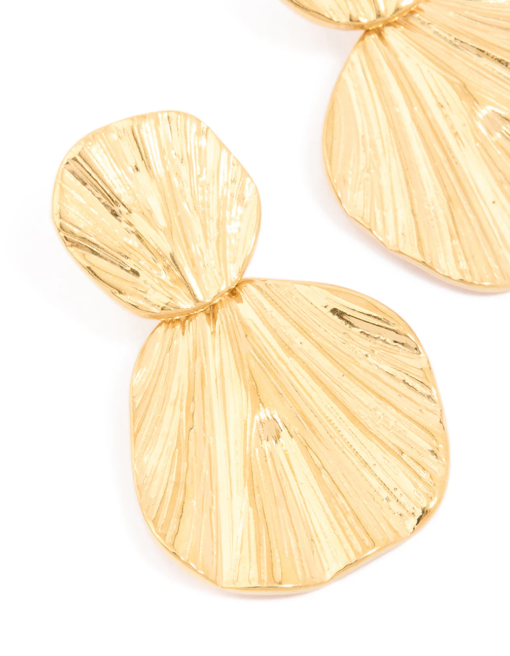 Waterproof Gold Plated Stainless Steel Double Textured Drop Earrings - Image 2