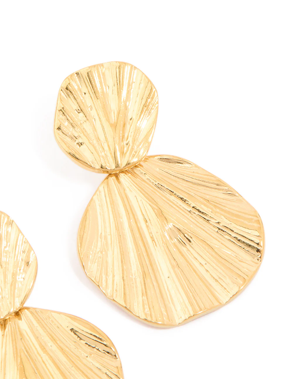Waterproof Gold Plated Stainless Steel Double Textured Drop Earrings - Image 3