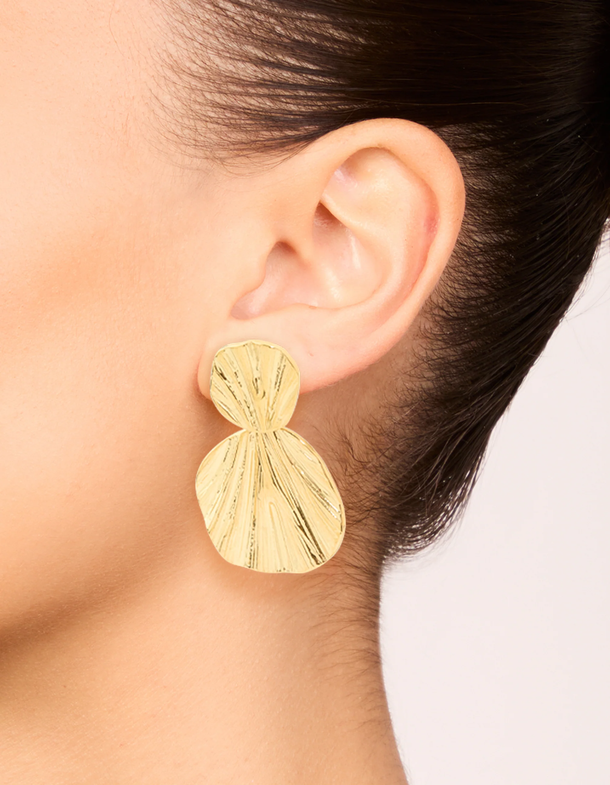 Waterproof Gold Plated Stainless Steel Double Textured Drop Earrings - Image 4