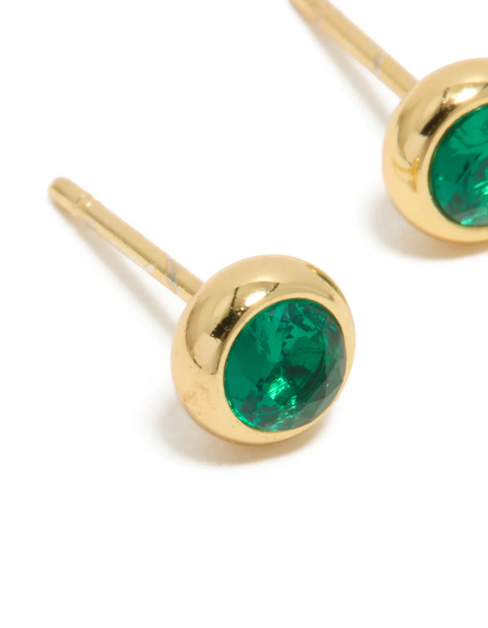 Waterproof Gold Plated Stainless Steel Emerald Cubic Zirconia May Birthstone Bezel Stud Earrings - Image 4