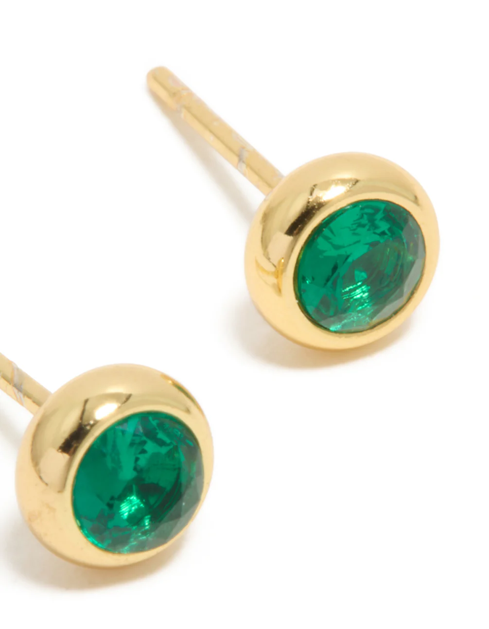 Waterproof Gold Plated Stainless Steel Emerald Cubic Zirconia May Birthstone Bezel Stud Earrings - Image 5
