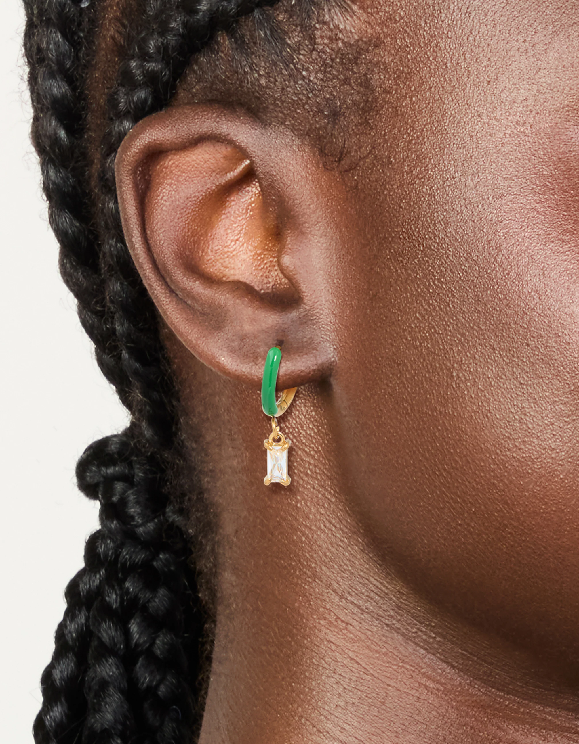 Waterproof Gold Plated Stainless Steel Emerald Green Enamel Cubic Zirconia Charm Huggie Earrings - Image 2