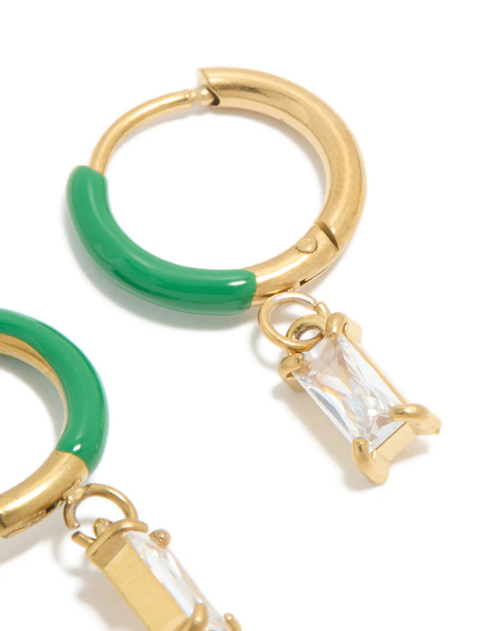 Waterproof Gold Plated Stainless Steel Emerald Green Enamel Cubic Zirconia Charm Huggie Earrings - Image 5