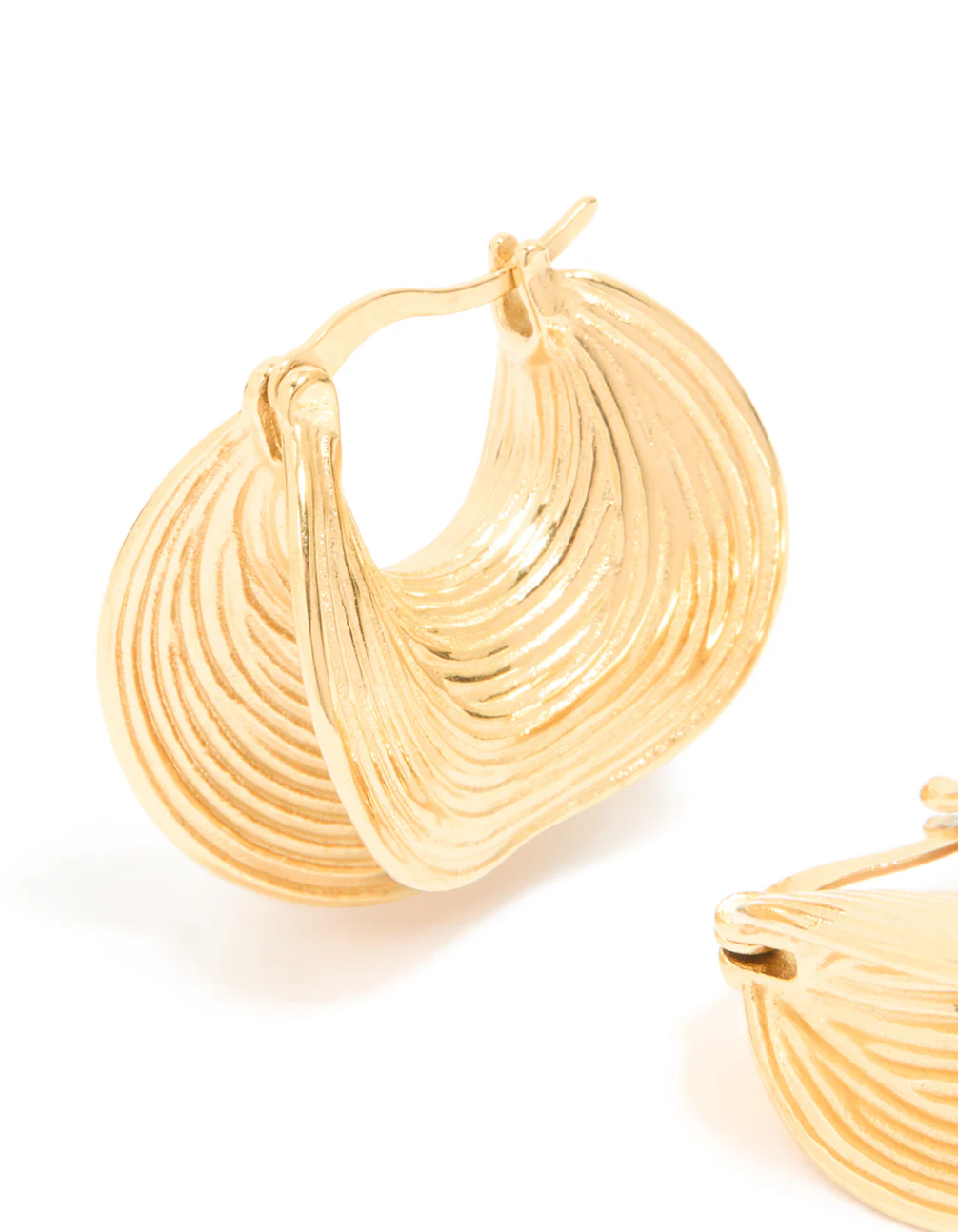 Waterproof Gold Plated Stainless Steel Etched Chunky Hoop Earrings - Image 4