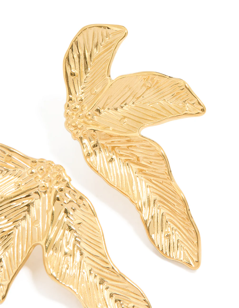 Waterproof Gold Plated Stainless Steel Etched Leaf Earrings - Image 3