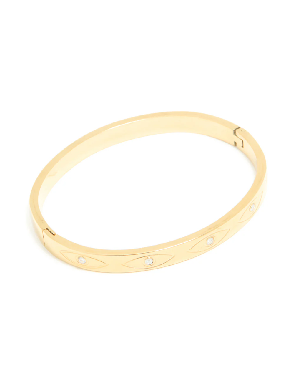 Waterproof Gold Plated Stainless Steel Evil Eye Cubic Zirconia Bangle - Image 2