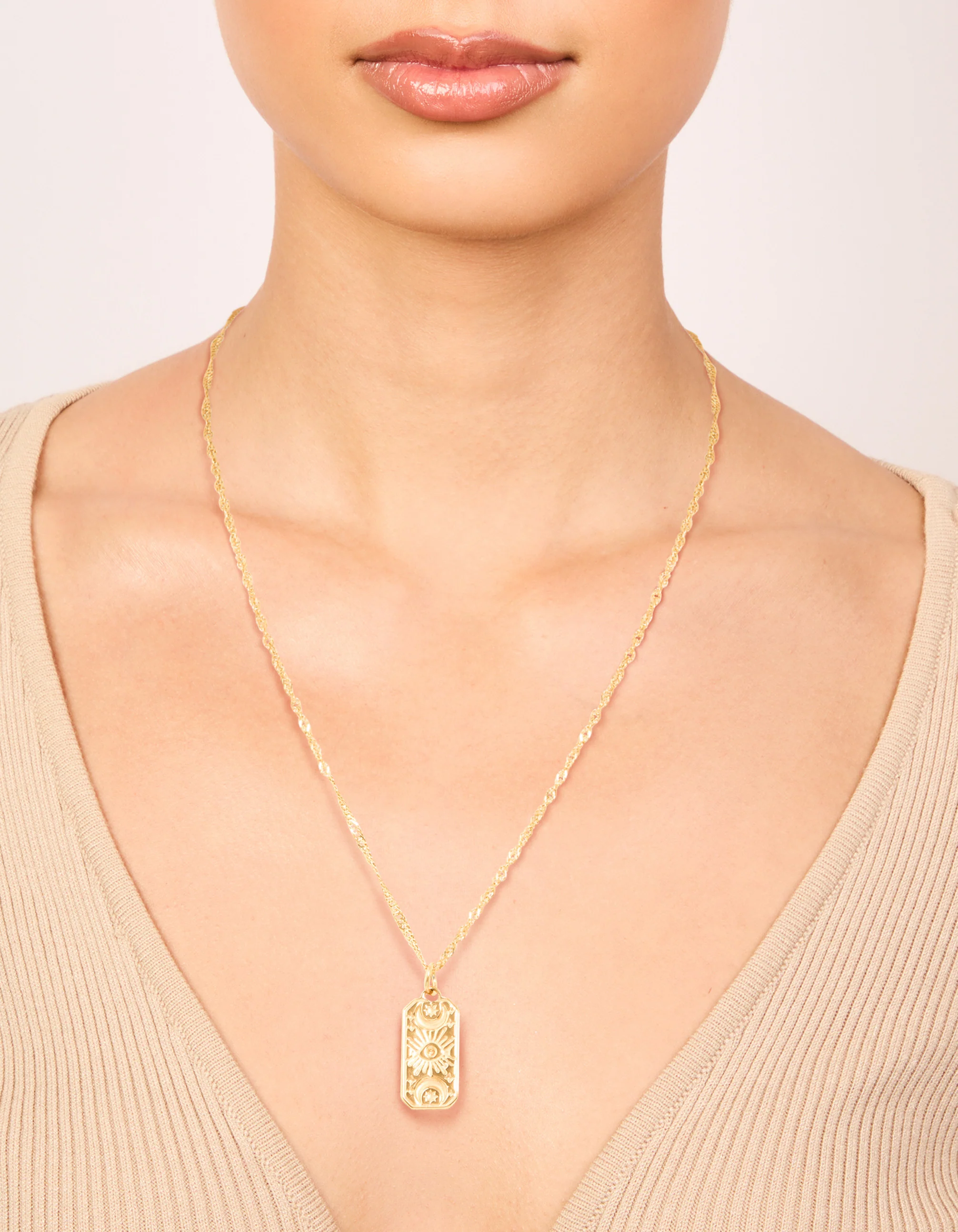 Waterproof Gold Plated Stainless Steel Evil Eye Tab Necklace - Image 6