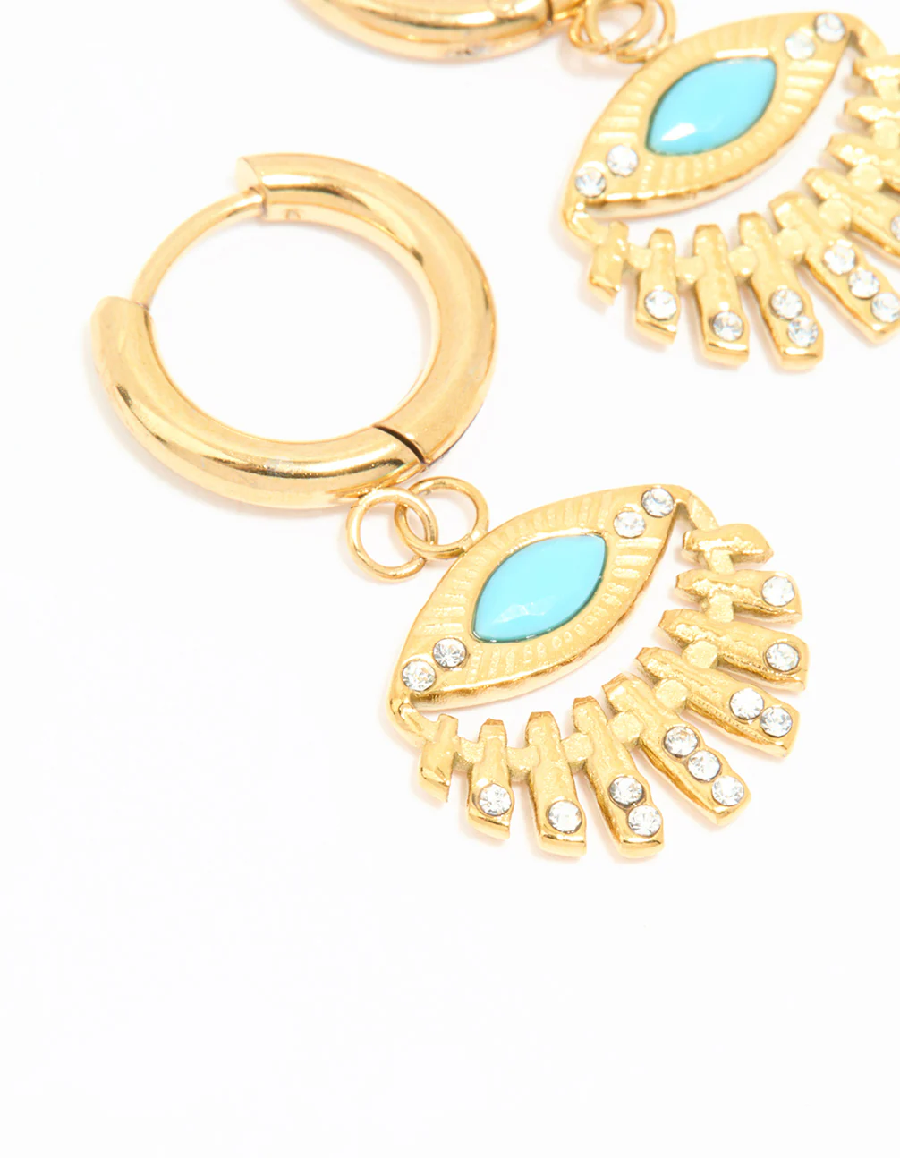 Waterproof Gold Plated Stainless Steel Fan Evil Eye Drop Earrings - Image 4