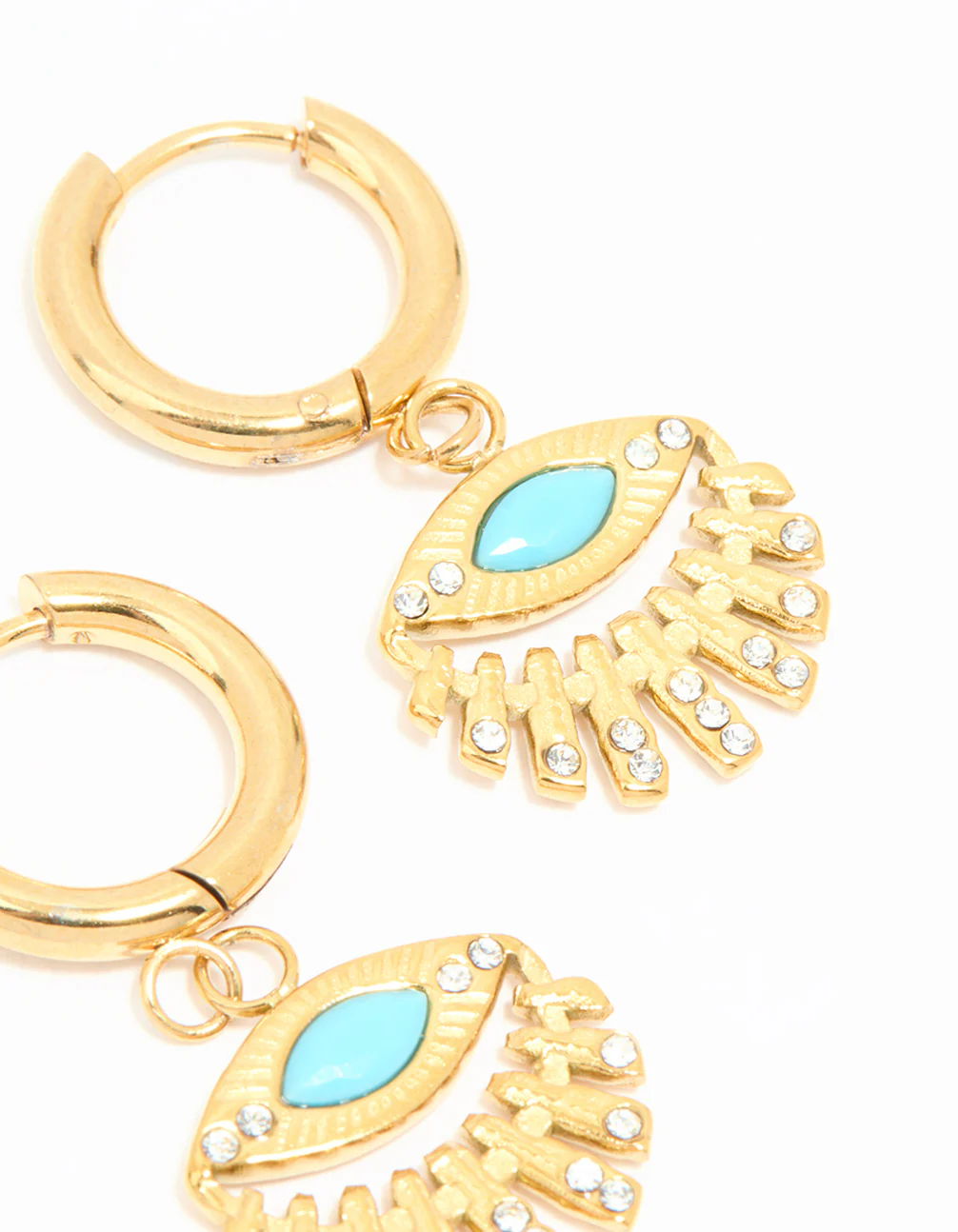 Waterproof Gold Plated Stainless Steel Fan Evil Eye Drop Earrings - Image 5