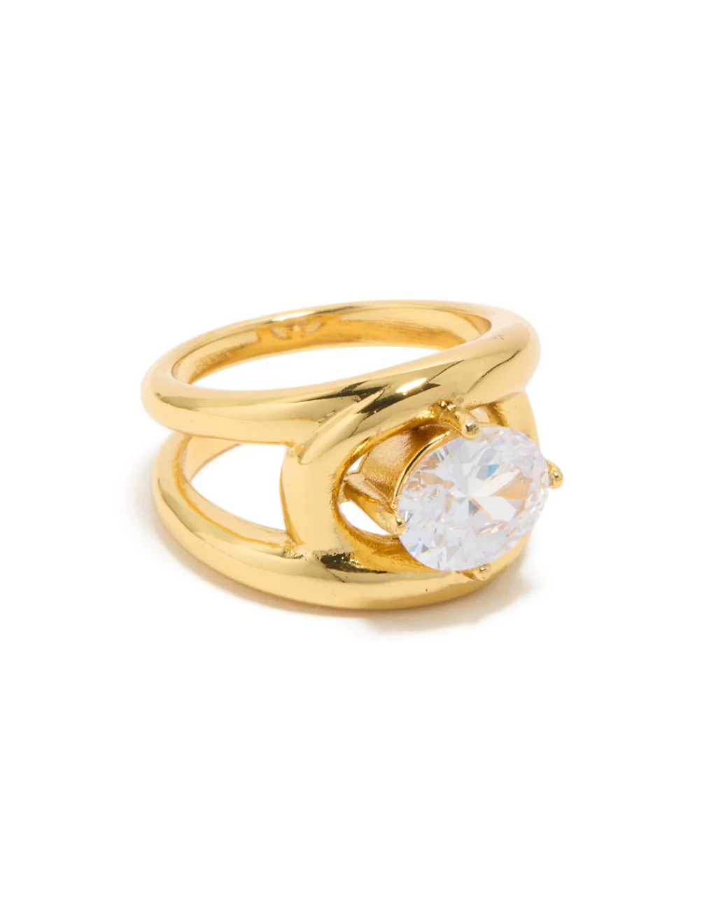 Waterproof Gold Plated Stainless Steel Fancy Cubic Zirconia Split Band Ring - Image 2