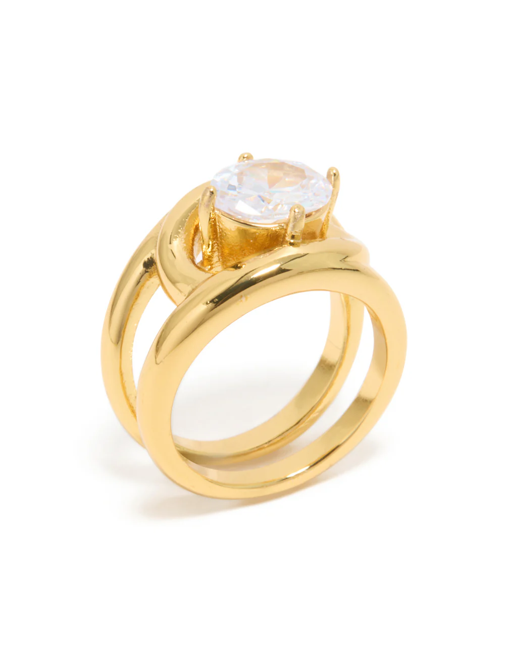 Waterproof Gold Plated Stainless Steel Fancy Cubic Zirconia Split Band Ring - Image 4