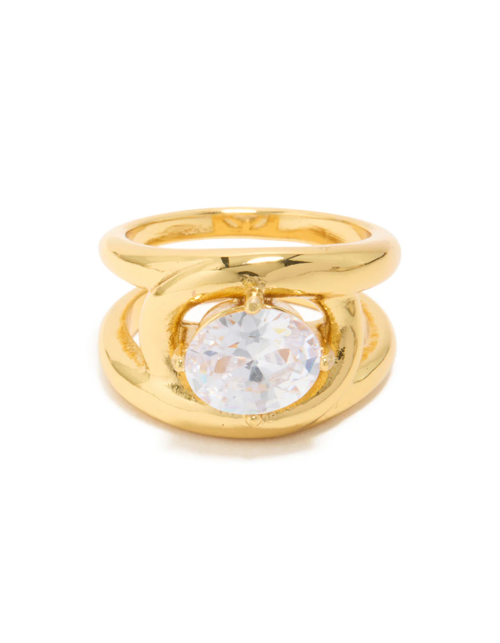Waterproof Gold Plated Stainless Steel Fancy Cubic Zirconia Split Band Ring - Image 5