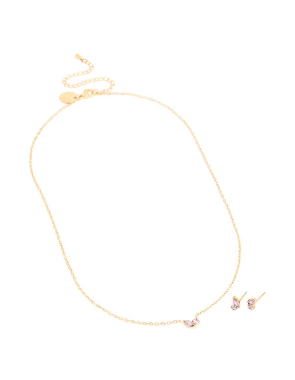 Waterproof Gold Plated Stainless Steel February Lilac Cubic Zirconia Birthstone Necklace & Earrings Set - Image 2