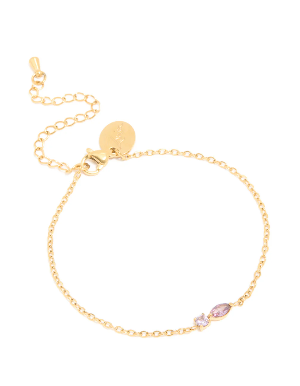 Waterproof Gold Plated Stainless Steel February Purple Cubic Zirconia Birthstone Bracelet - Image 2