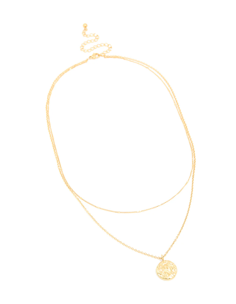 Waterproof Gold Plated Stainless Steel Fine Chain & Disc Pendant Layered Necklace - Image 2