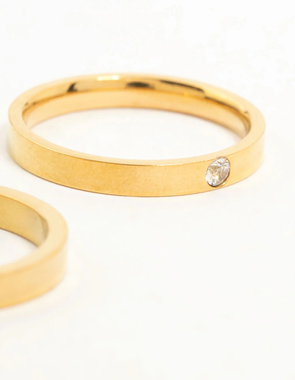 Waterproof Gold Plated Stainless Steel Cubic Zirconia Band Rings 2-Pack - Image 3