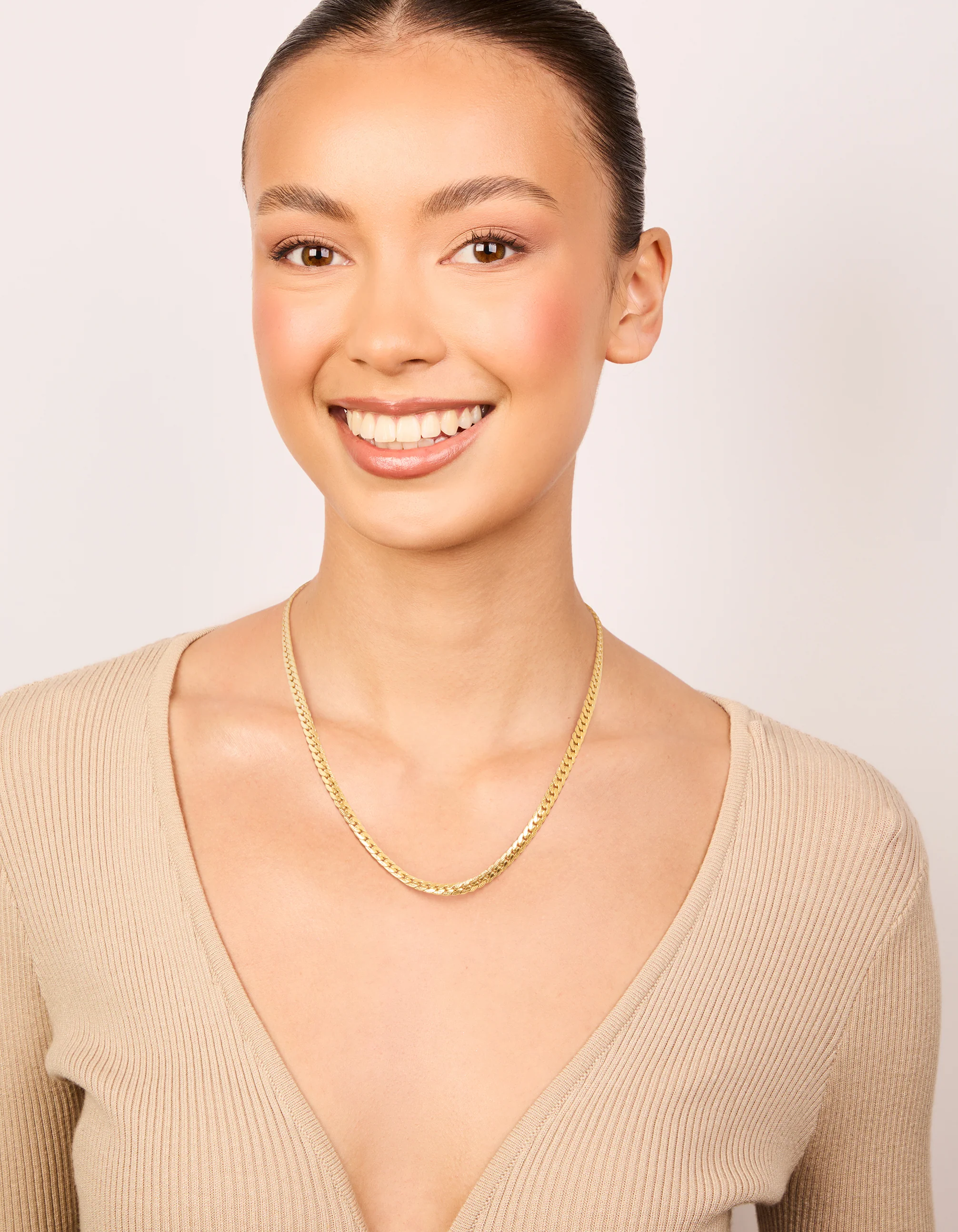 Waterproof Gold Plated Stainless Steel Flat Chain Necklace - Image 3