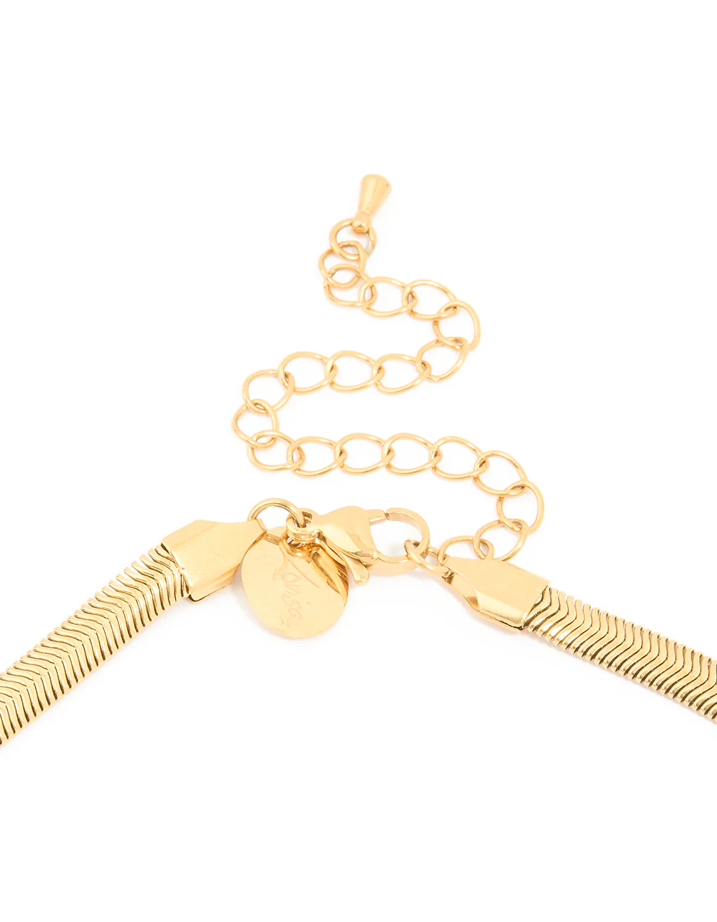Waterproof Gold Plated Stainless Steel Flat Detail Chain Necklace - Image 3