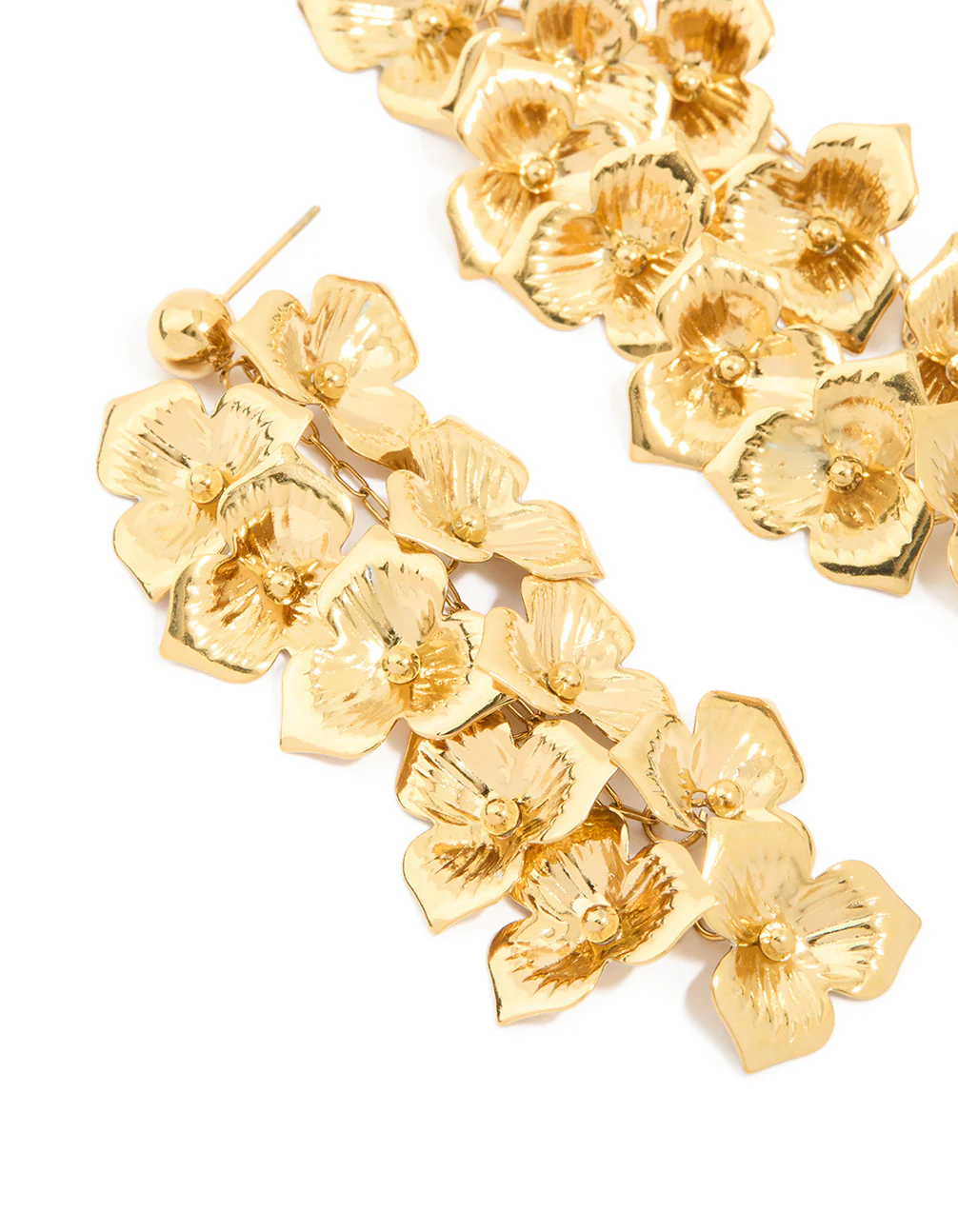 Waterproof Gold Plated Stainless Steel Flower Cascading Drop Earrings - Image 2