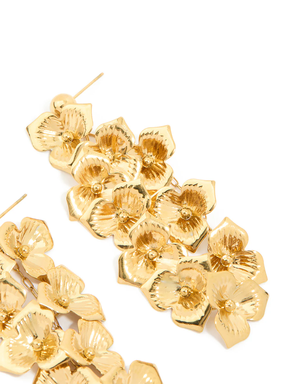 Waterproof Gold Plated Stainless Steel Flower Cascading Drop Earrings - Image 3