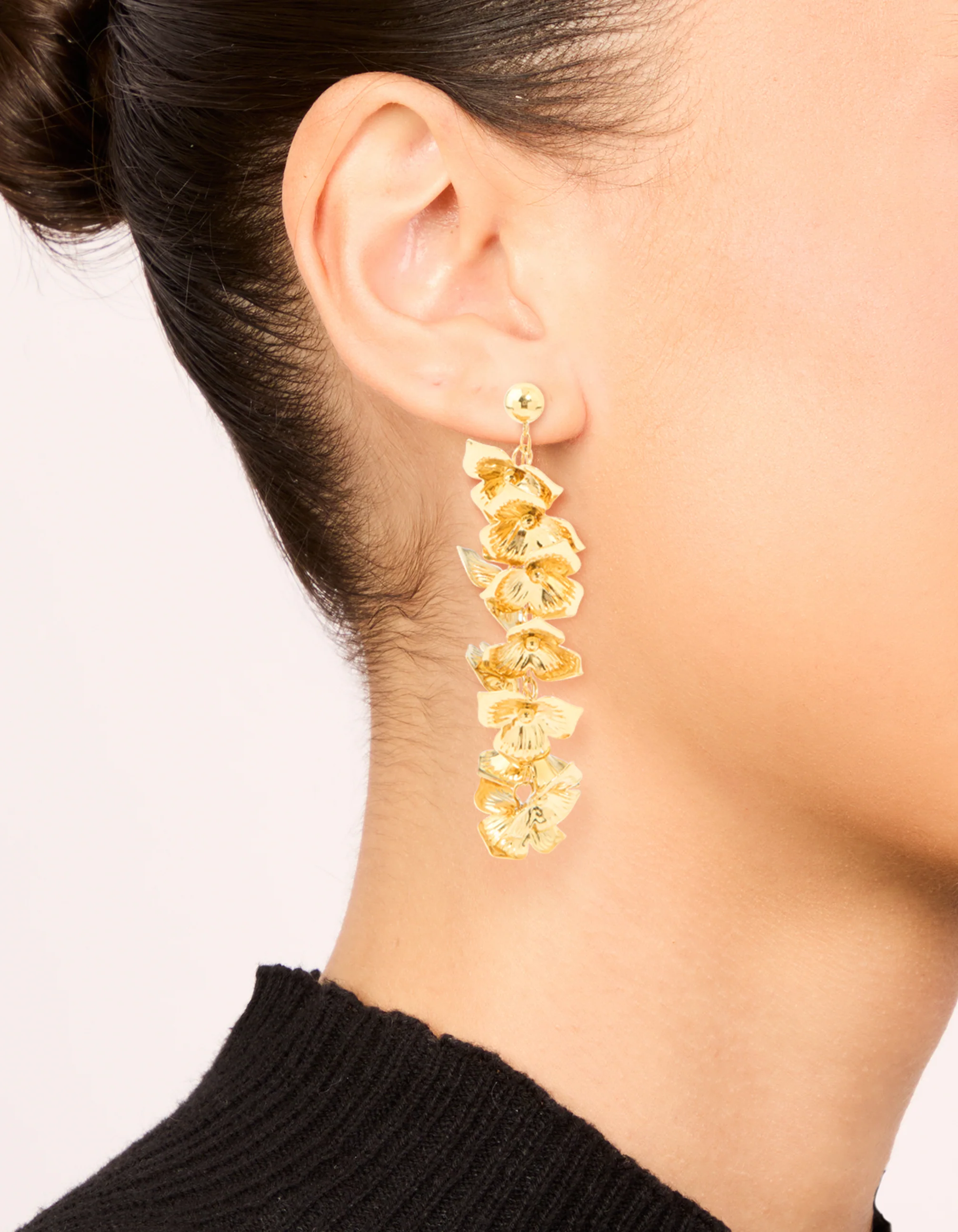 Waterproof Gold Plated Stainless Steel Flower Cascading Drop Earrings - Image 4
