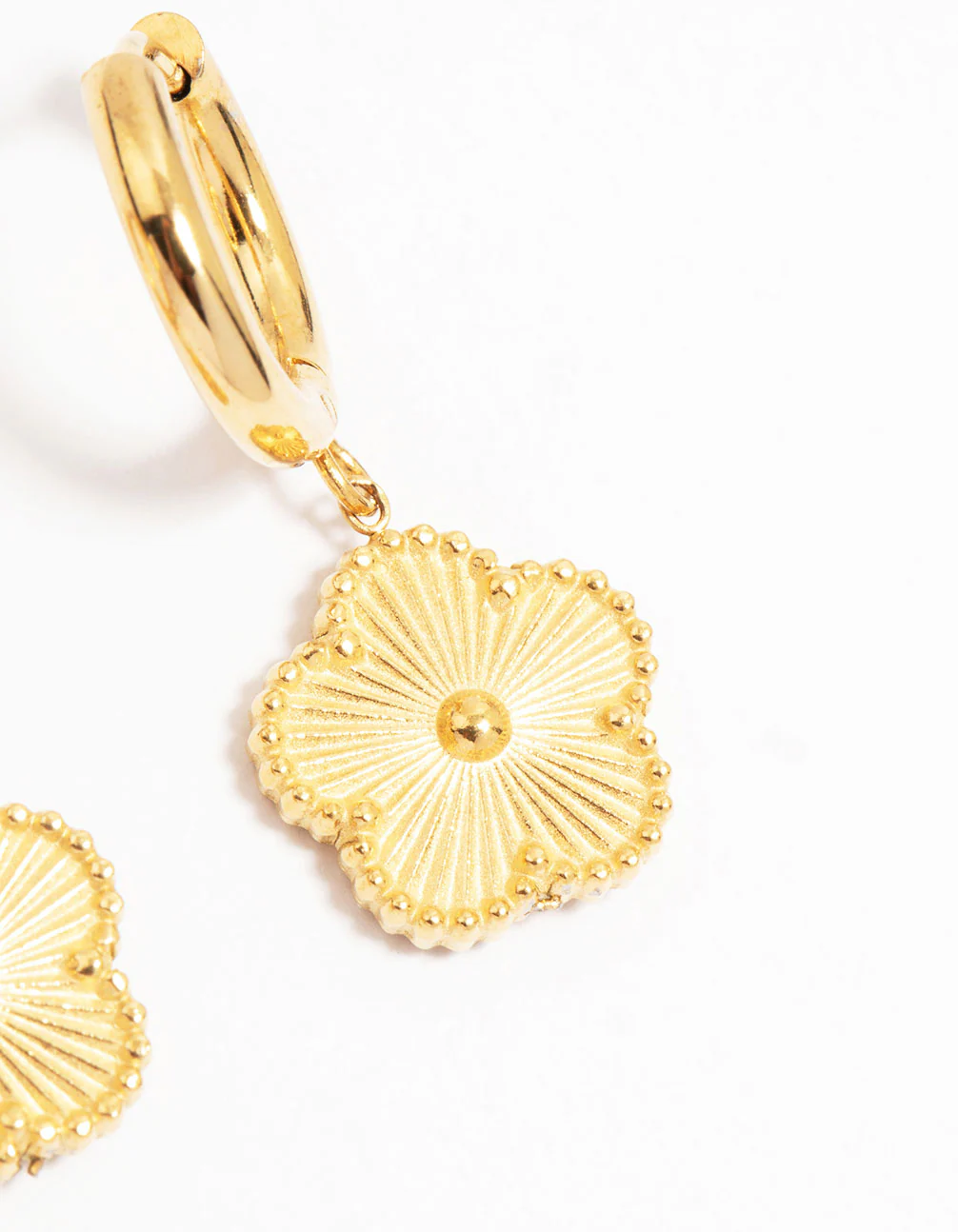 Waterproof Gold Plated Stainless Steel Flower Drop Hoop Earrings - Image 5