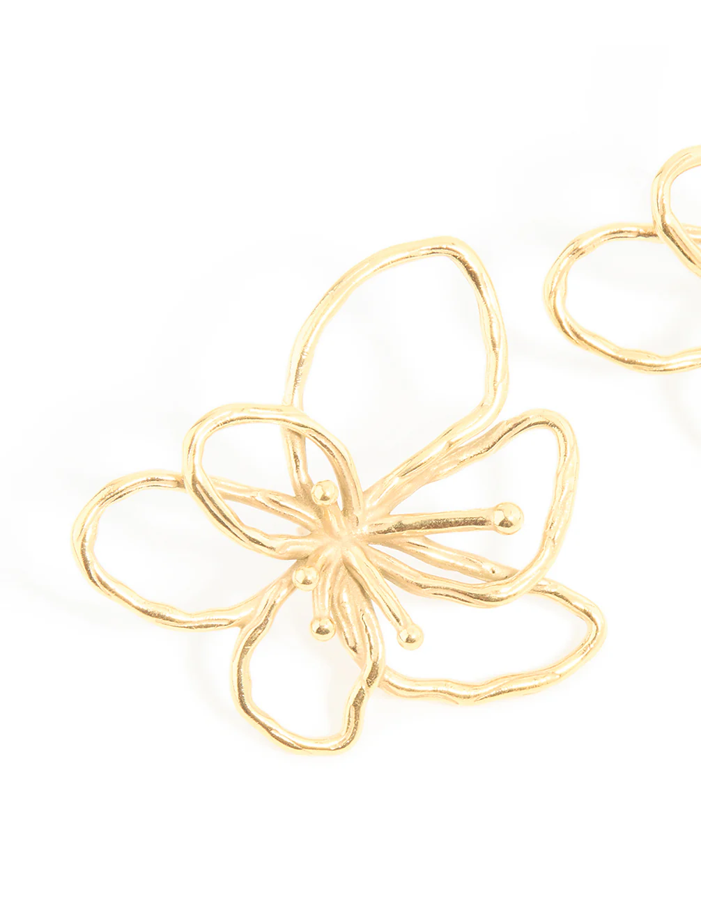 Waterproof Gold Plated Stainless Steel Flower Outline Stud Earrings - Image 2