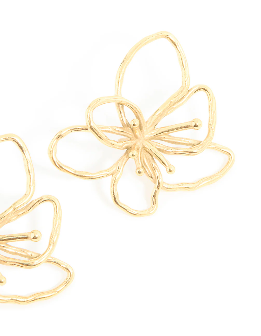 Waterproof Gold Plated Stainless Steel Flower Outline Stud Earrings - Image 3