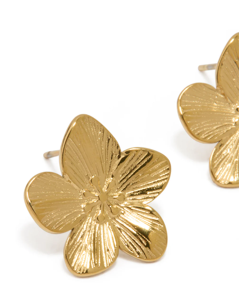 Waterproof Gold Plated Stainless Steel Flower Stud Earrings - Image 2