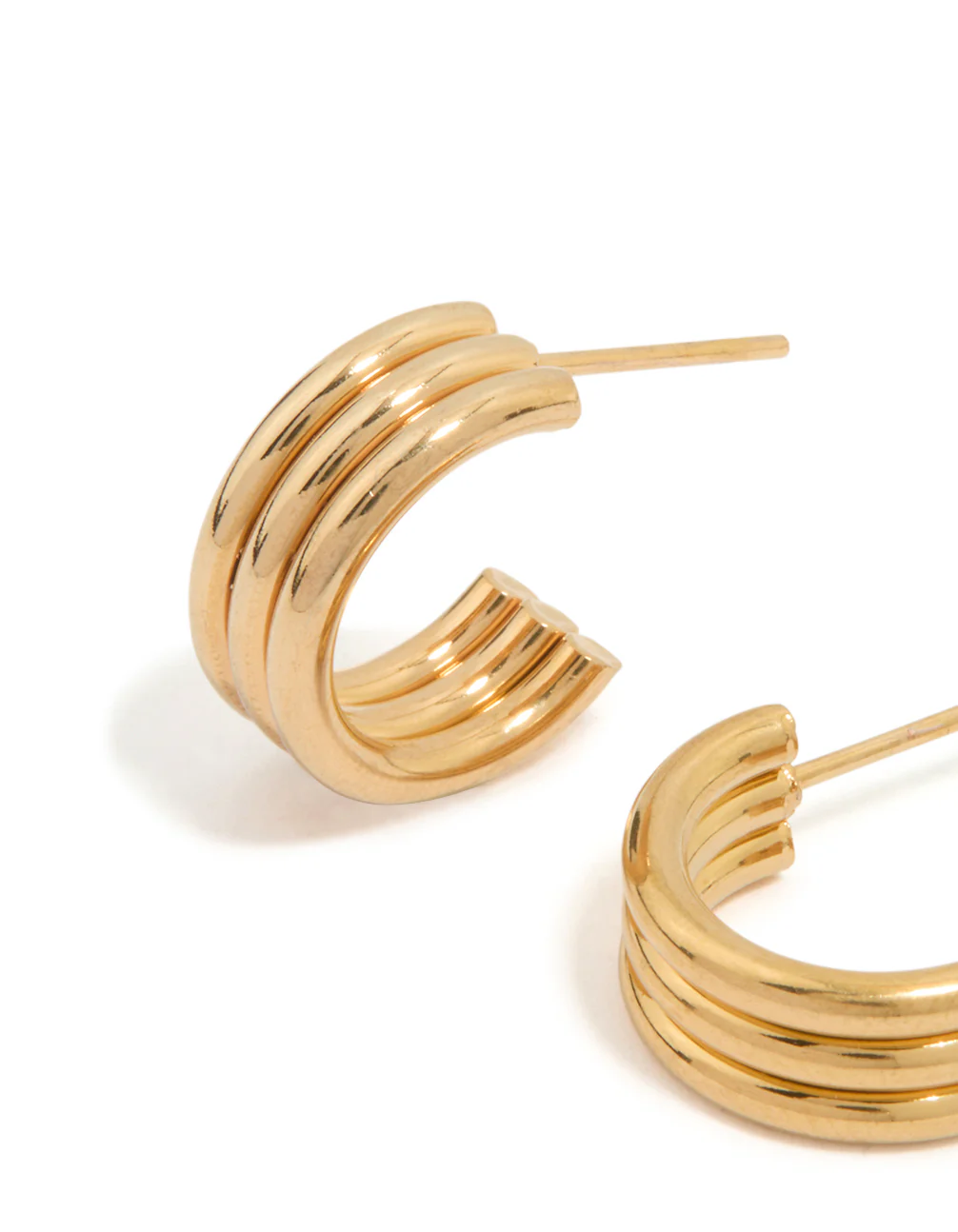 Waterproof Gold Plated Stainless Steel Fluted Hoop Earrings - Image 4
