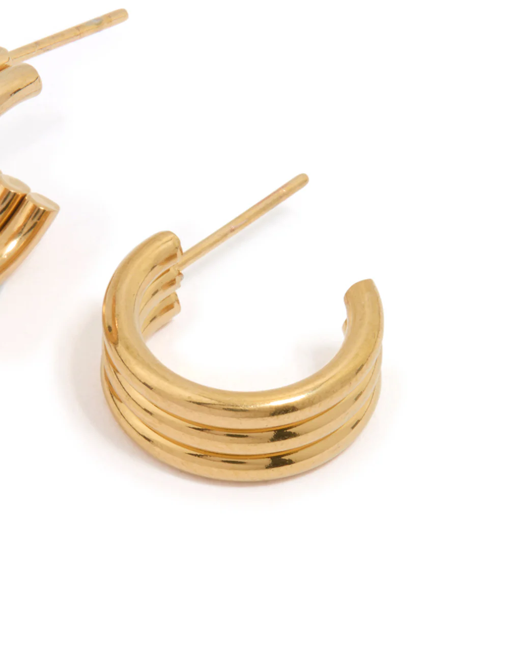 Waterproof Gold Plated Stainless Steel Fluted Hoop Earrings - Image 5
