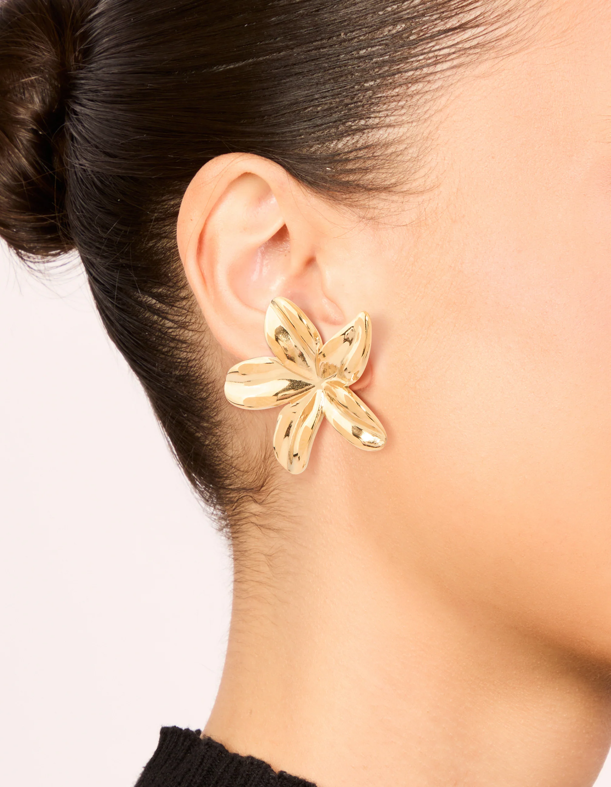 Waterproof Gold Plated Stainless Steel Frangipani Flower Stud Earrings - Image 4
